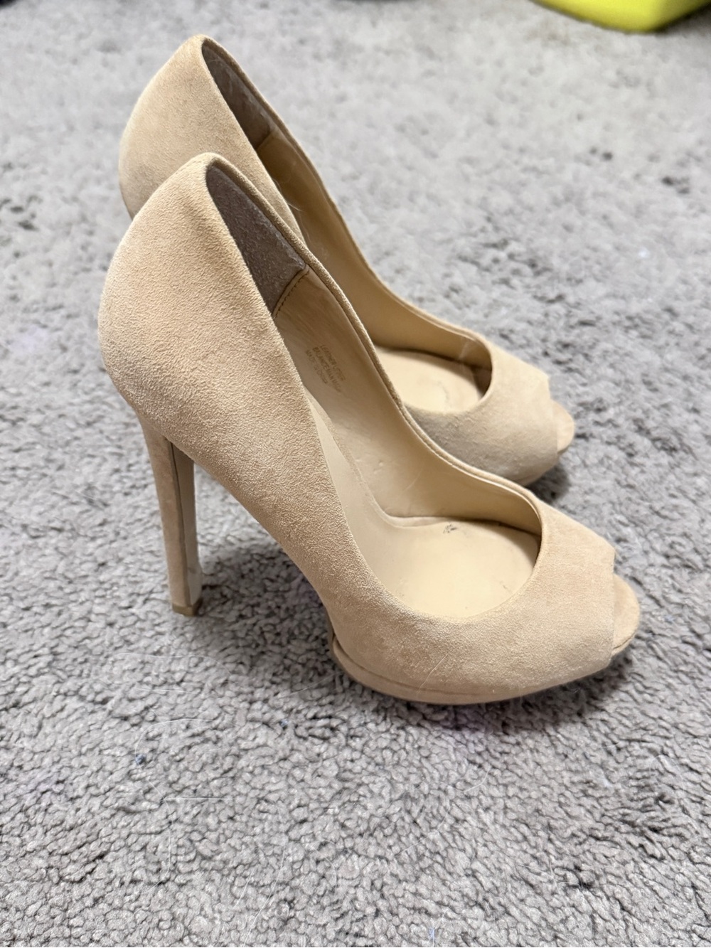 Women's Nude Suede Peep-Toe High Heels